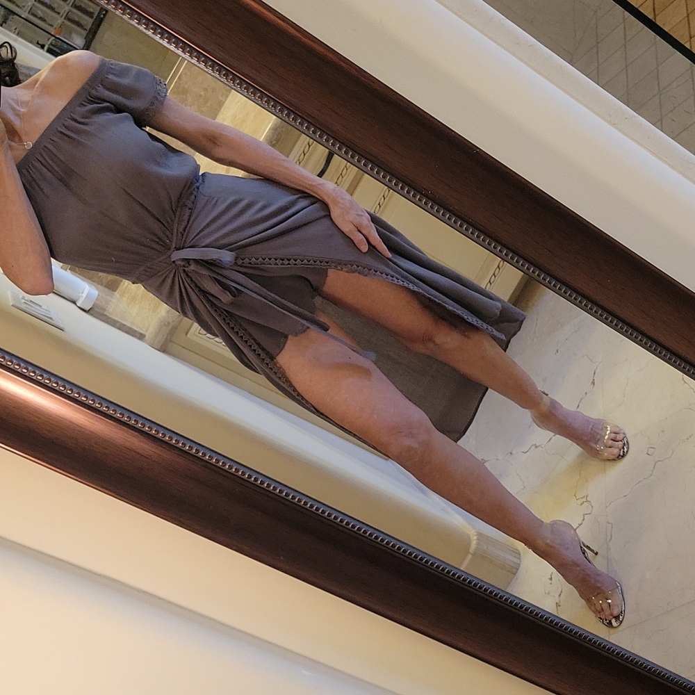Cute & Stylish Solemnity off-shoulder midi dress with built-in shorts, S - Picture 11 of 16